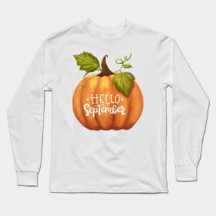 Hello September Fall Season Pumpkin Back to School Long Sleeve T-Shirt